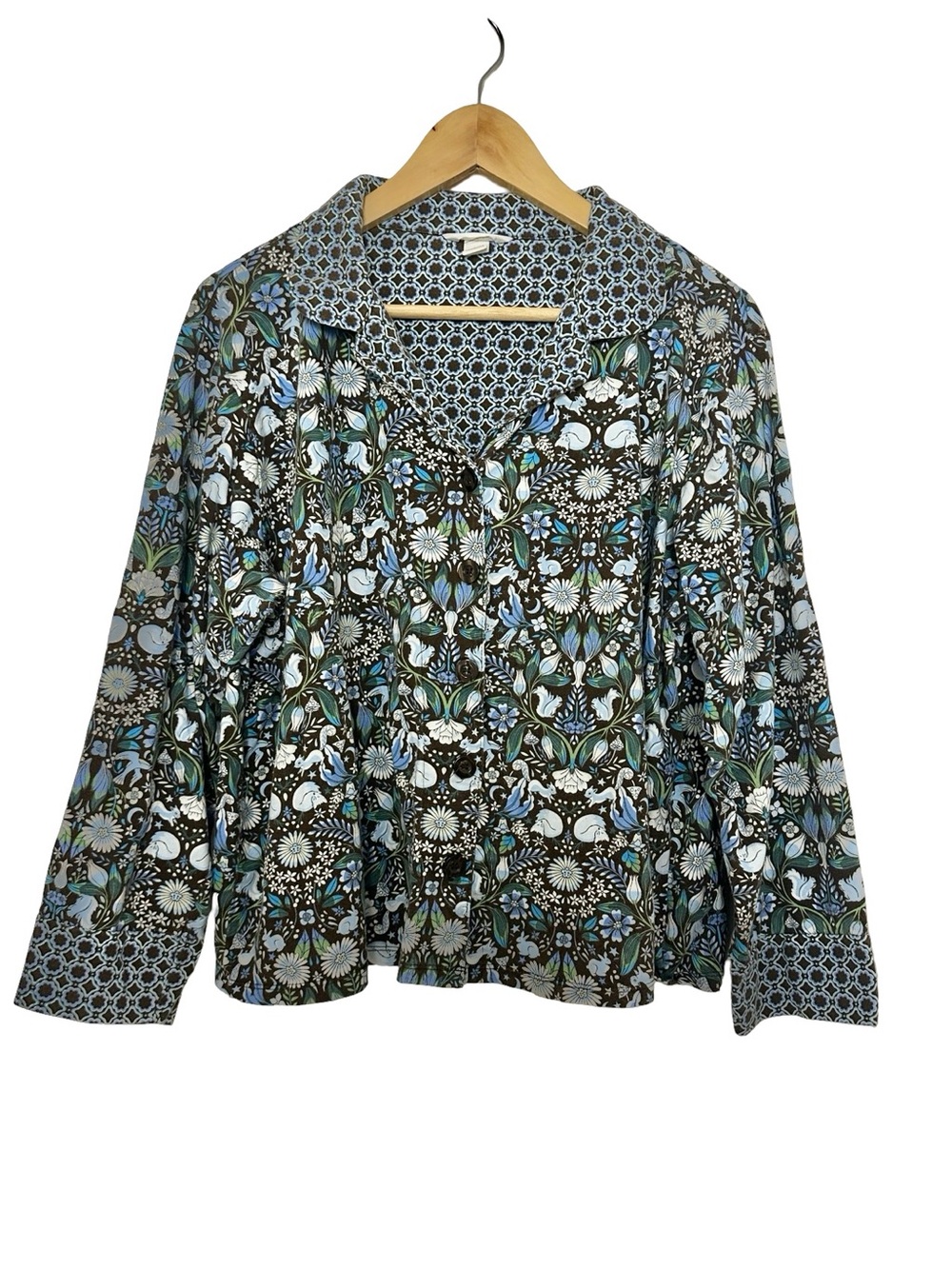 Vera Bradley Whimsical Floral Animal Sleep Top XL Brown Blue